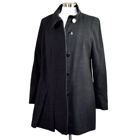 Kristen Blake Black Virgin Wool/Cashmere Blend Pleated Swing Coat - Picture 3 of 11